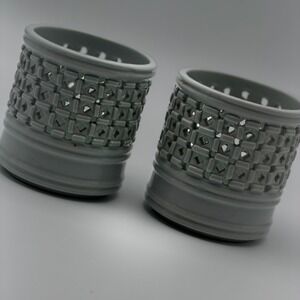 Vintage Korean Reticulated Hirayama Celadon Small Basketweave Brush Pot Lot of 2